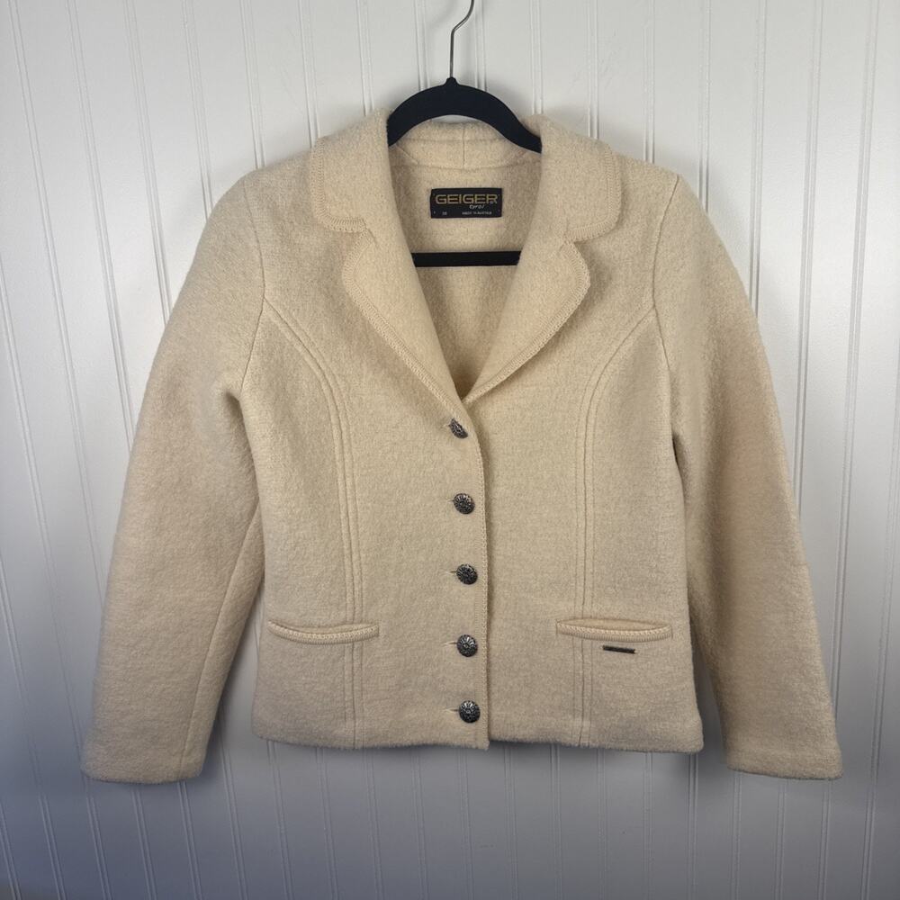 VTG Geiger Austria 100% Boiled Wool Jacket Cream Ladies EU 38 Aprox 6 SM Loden